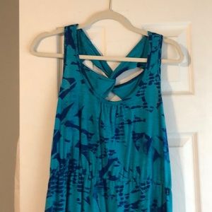 midi length high low blue two tone dress